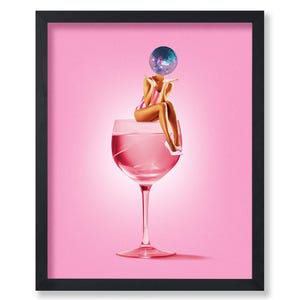 Póster con cabeza de bola de discoteca - Impresión de cóctel retro - Arte con alcohol - Arte con copas de martini - Arte preppy - Arte de discoteca - Arte con carrito de bar