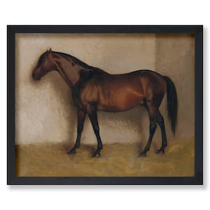 Póster de caballo vintage, impresión retro de caballo marrón, arte melancólico, regalo para amantes de los animales, decoración para granjas, dormitorios y habitaciones infantiles (sin marco)