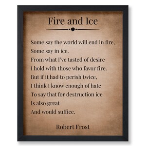 Robert Frost Poetry Poster - Fire and Ice Motivational Print - Literary ...