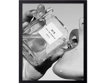 Drinking Perfume Print - Fashion Poster - Black and White Art - Luxury Brand Wall Design - Girly Photography Art