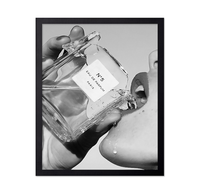 Drinking Perfume Print - Fashion Poster - Black and White Art - Luxury Brand Wall Design - Girly Photography Art