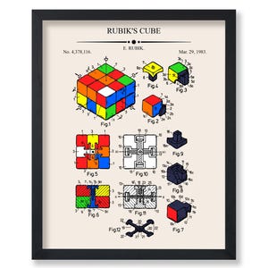 May include: A black and white patent drawing of a Rubik's Cube, showing the different configurations of the cube. The patent number is 4,378,116 and the date is March 29, 1983. The inventor is E. Rubik.