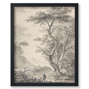 PM001819 Póster de lavanderas en el bosque - Impresión de árboles - Arte de bocetos - Arte melancólico - Arte de dibujo - Regalo para él, ella y amantes de la naturaleza