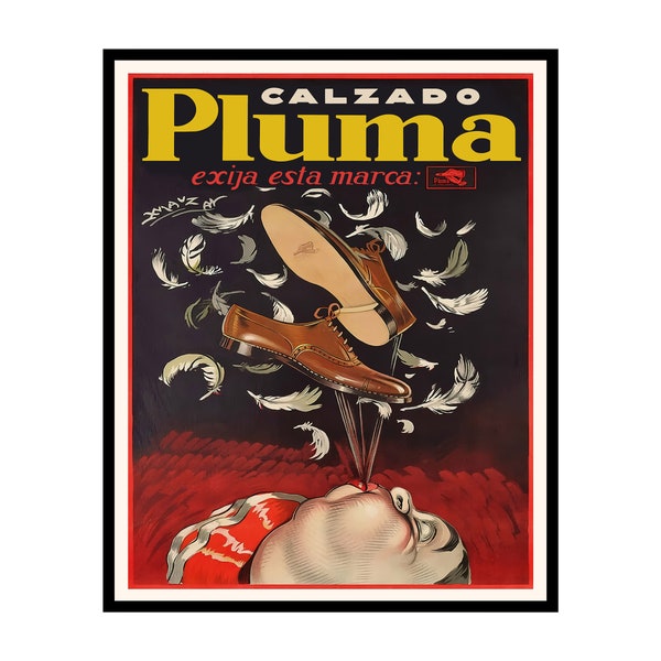 Vintage Calzado Pluma Poster - Retro Calzado Pluma Shoes Print - Gift for Men, Women, Him, Her - Perfect Decor for Home Office (UNFRAMED)