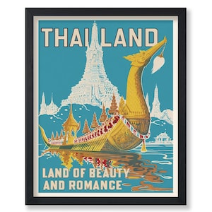 Póster de viaje vintage, impresión retro de Tailandia, arte mural publicitario, regalo para él, para ella, para amantes de los viajes, decoración tailandesa perfecta