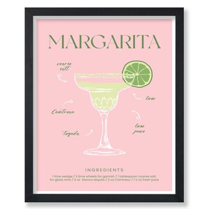 Póster de receta de margarita - Impresión de cóctel retro - Arte de margarita - Arte de alcohol - Arte de barman - Arte de comida y bebida - Arte boho chic