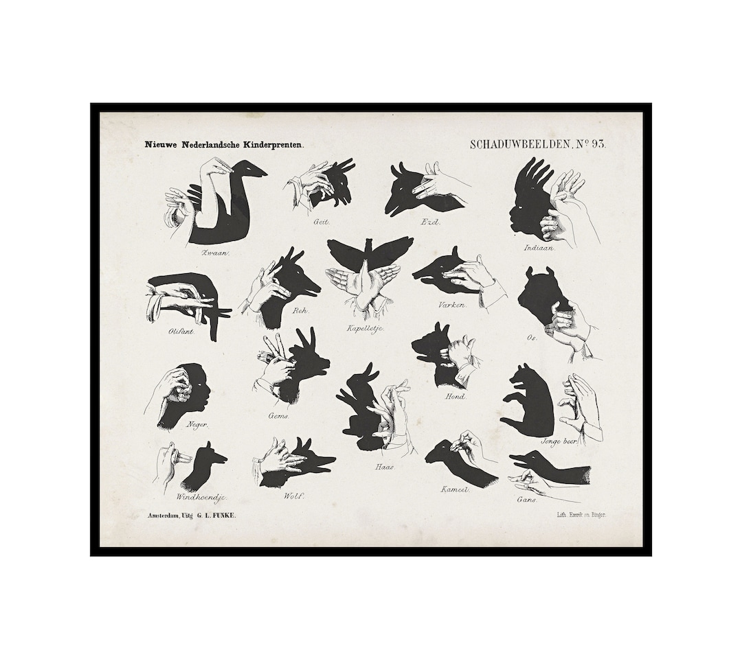 Shadow Hands Poster Retro Hand Shadow Puppets Print Illustration Art