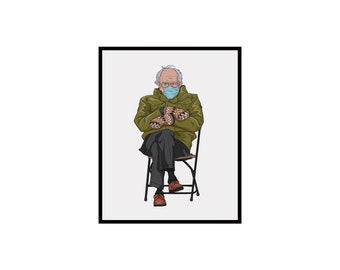 Bernie Sanders Minimalist Print - Old Man Sitting Art for Home  Office - Funny Pop Culture Gift - UNFRAMED Wall Decor