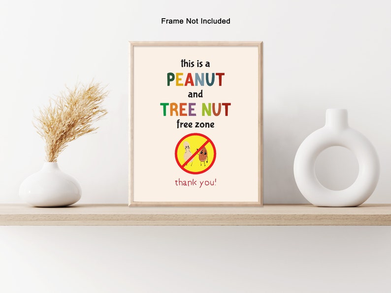 Peanut and Tree Nut Free Zone Poster Food Allergy Awareness Print