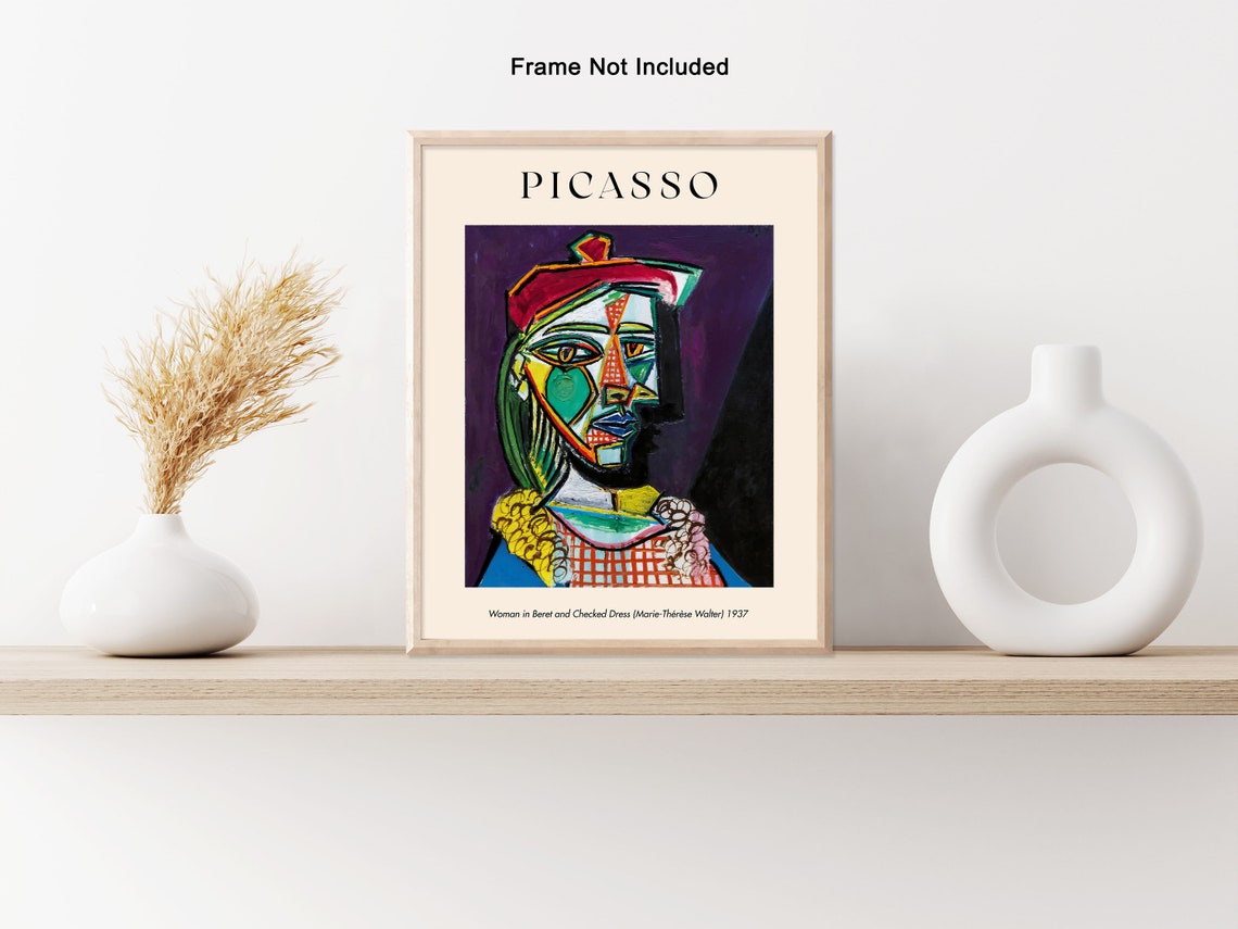 Picasso Poster Woman in Beret and Checked Dress Print Mariethérèse Art