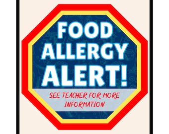 Food Allergy Alert Poster - Food Allergy Awareness Print - Stop Sign Art - Gift for Teacher & Student - Decor for School Classroom(UNFRAMED)