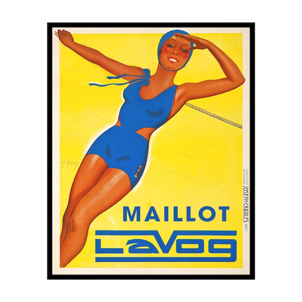 Vintage Maillot Lavog Poster - Retro Maillot Lavog Swimsuit Print - Decor for Office, Gym, Bathroom - UNFRAMED Wall Art