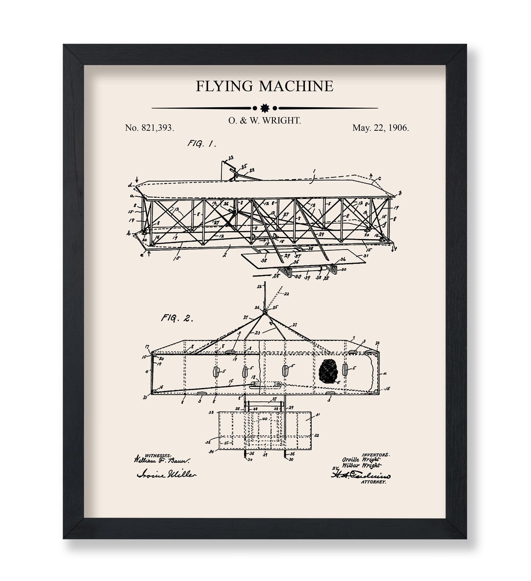 Vintage Wright Brothers Blueprint Poster - Flying Machine Patent Print ...