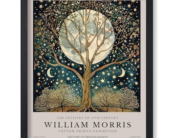 William Morris Poster - Tree of Life Print - Moon Art - Stars Art - Flower Art - Botanical Art - Exhibition Art - Textile Art - Floral Art