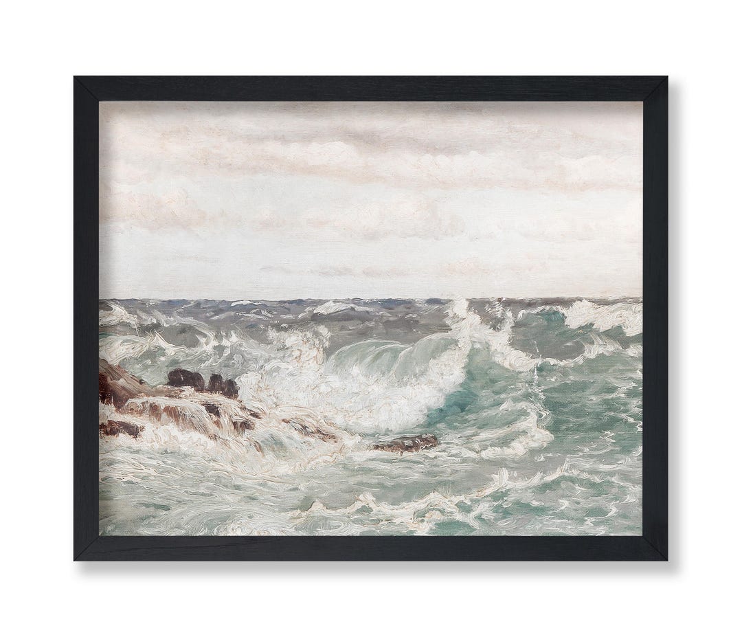 Vintage Ocean Waves Painting Poster - Retro Ocean Print - Seascape Art ...