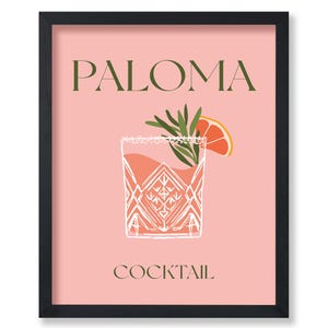 Póster de Paloma - Impresión de cócteles retro - Arte con alcohol - Arte de camareros - Arte con carrito de bar - Arte de comida y bebida - Arte de cocina