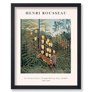 Póster vintage de Henri Rousseau: impresión de tigre y búfalo, arte de vida salvaje del bosque, decoración de dormitorio y sala de estar, arte de pared