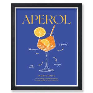 Póster de receta de Aperol - Impresión de cóctel retro - Arte de Aperol - Arte de alcohol - Arte de barman - Arte de comida y bebida - Arte boho chic