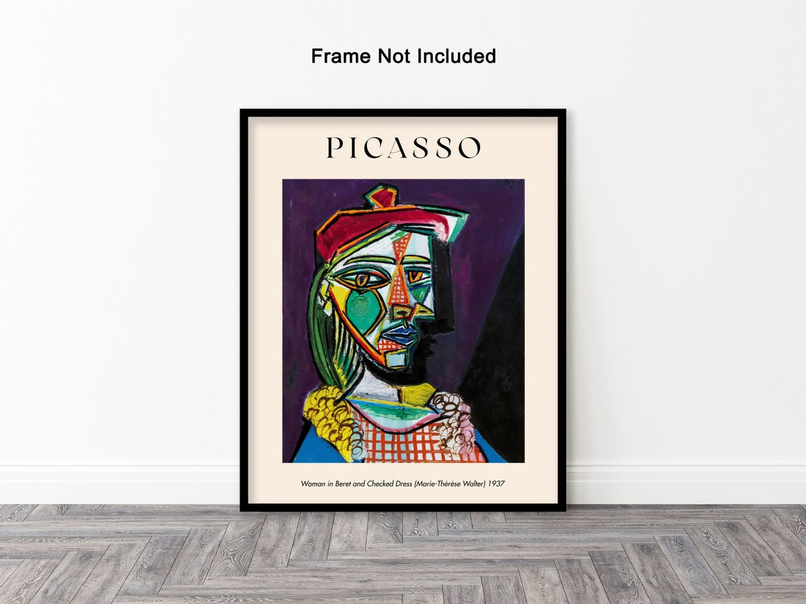 Picasso Poster Woman in Beret and Checked Dress Print Mariethérèse Art