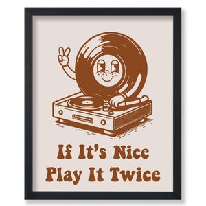 Póster "Si es agradable, tócalo dos veces" - Impresión de tocadiscos retro - Arte de tocadiscos - Arte musical - Arte elegante marrón - Arte de moda