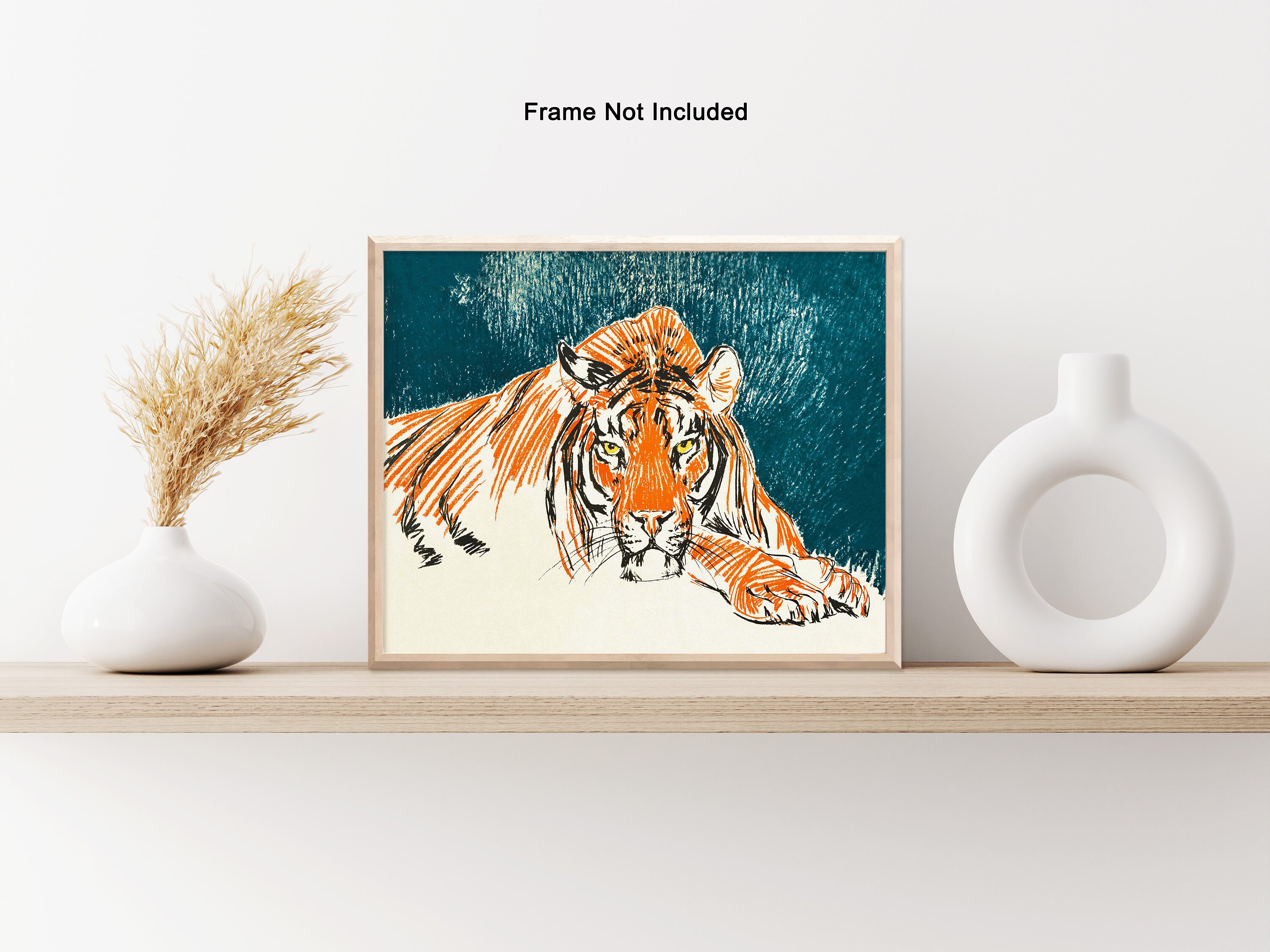 Vintage Tiger Poster Retro Wild Cat Print Colorful Sketch Art Gift for ...