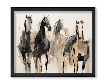 Horses Poster - Retro Horse Sketch Print - Horse Art - Modern Art - Animal Art - Watercolor Art - Farmhouse Art