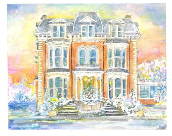 The Mansion on Delaware Buffalo NY Gouache Painting | Fine Art Print