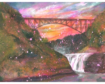 Upper Falls Letchworth State Park NY Gouache Painting| Fine Art Print