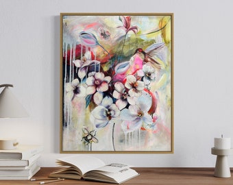 Pintura al óleo de flores abstractas sobre lienzo, arte de pared grande, arte floral original, pintura personalizada, decoración de pared, sala de estar