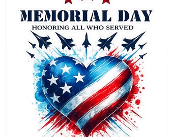 American Flag Heart Fighter Jets Memorial Day Design (SVG PNG)