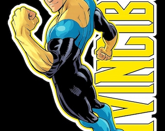 Invencible: Pegatina con diseño de personaje de cómic en pleno vuelo