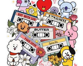 BTS Bangtan Songs Retro Cassette Stickers, Kpop Music Band Graphic Decals (Digital Download)