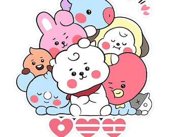 K-Pop BTS Arirang Sticker, BT21 Cartoon Characters Tee