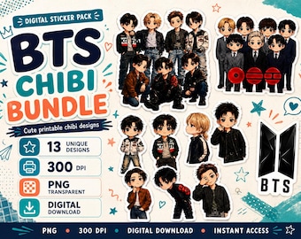 BTS Chibi Fan Art Bundle, Kpop Inspired PNGs, World Tour Concert (Digital Download)