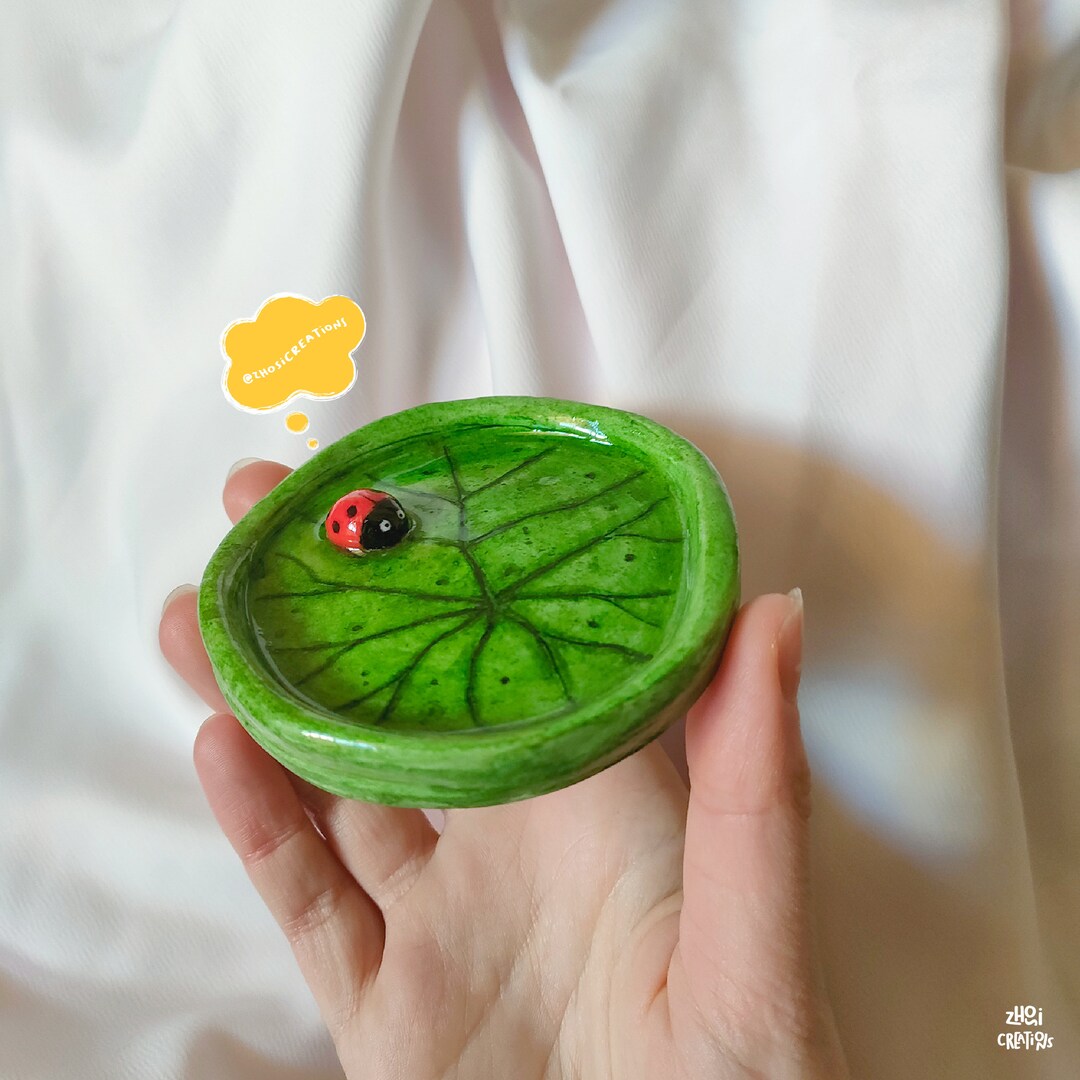Ladybug With Leaf Clay Trinket Dish Handmade - Etsy