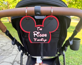 Etiqueta personalizada para cochecito con orejas de ratón / Letrero personalizado con nombre familiar / Regalo para baby shower, regalo para papá primerizo, regalo para mamá primeriza, letrero con el nombre del bebé