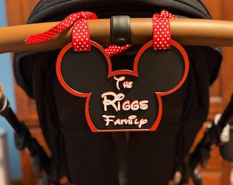 Personalisierte Maus Ohr Kinderwagen Anhänger | Benutzerdefinierte Familienname Zeichen | Freizeitpark Kinderwagen Anhänger | Urlaub Zauberhaft, Namensschild