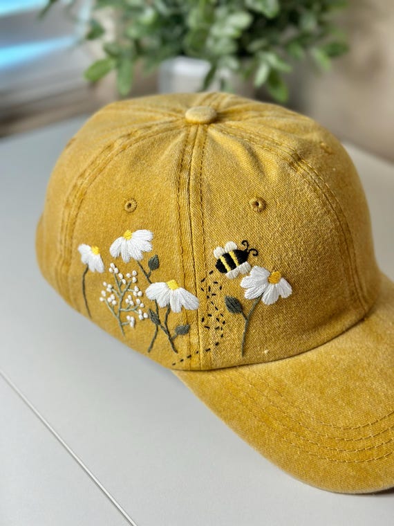 Yellow Hand-embroidered Wildflower Hat | Cozy & Unique  display picture 2
