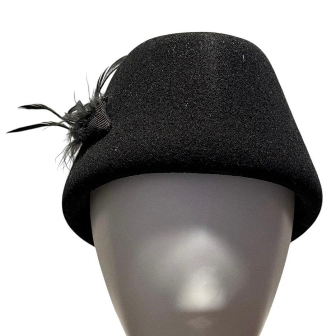 Vintage Morgan Taylor Black Wool Hat Feather Fascinator Made in Italy WPL 8048 Morgan Taylor Hat Made In Italy - Gem main image 3