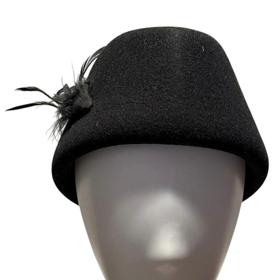 Vintage Morgan Taylor Black Wool Hat Feather Fascinator Made  display picture 1