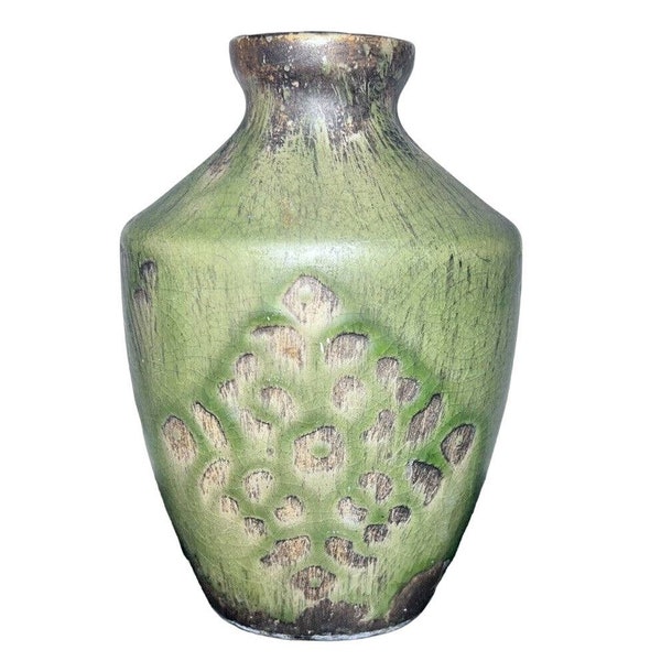 Vintage Hosley Elegant Expressions Green and Brown Ceramic Vase