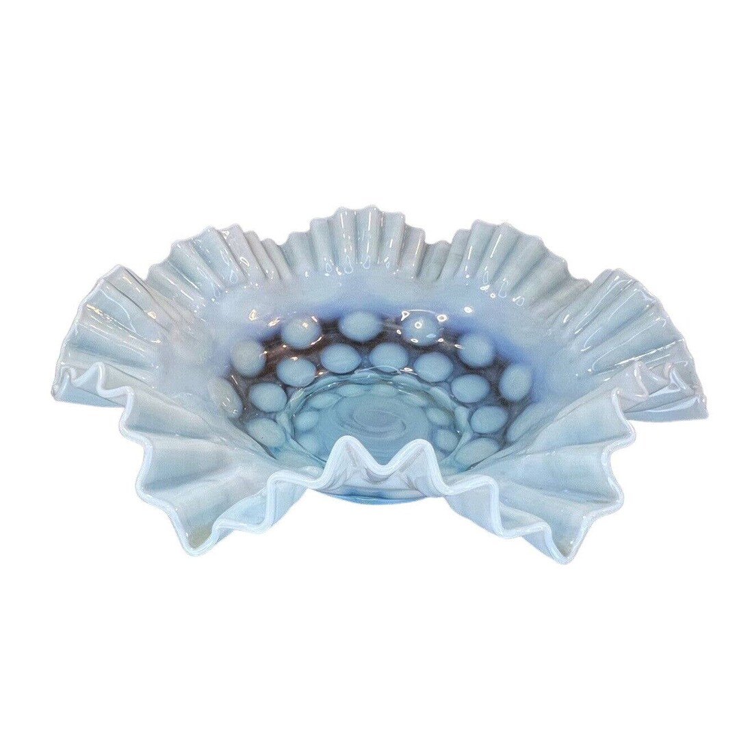Vintage Fenton Blue Opalescent Glass Coin Dot Crimped Edge - Etsy