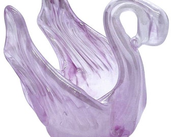 Vintage Iridescent Pink Swan Made in Canada, Hand Made Chantili Glass Swan