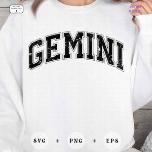 Gemini Varsity SVG PNG: Distressed Zodiac Design (Digital Download)