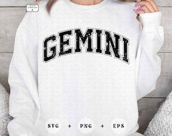 Gemini Svg, Gemini Png, Gemini Varsity, Zodiac Varsity, Horoscope Gemini, Zodiac Svg, Zodiac Png, Birthday, Distressed, Sublimation Design