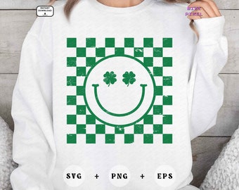 Clover Smiley SVG, PNG, JPG, Lucky Smiley Face Svg, Smiley Clover