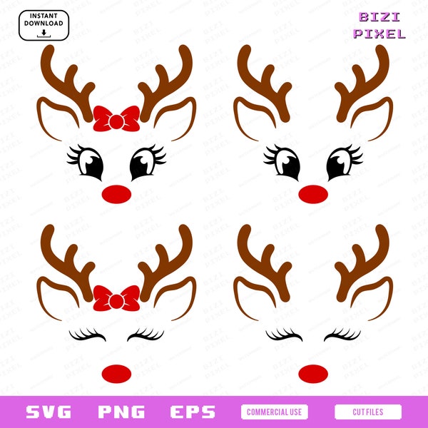 Cute Reindeer Face Svg, Girl Reindeer Svg, Boy Reindeer Png, Rudolphs The Red Nosed Reindeer Svg, Rudolf Svg, Christmas Reindeer Png