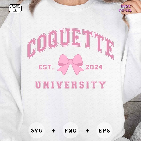 Coquette University Svg, Coquette University Png, Coquette Svg, Coquette Png, Coquette Girl, Pink Bow, Trendy, Ribbon, Aesthetic, 2024