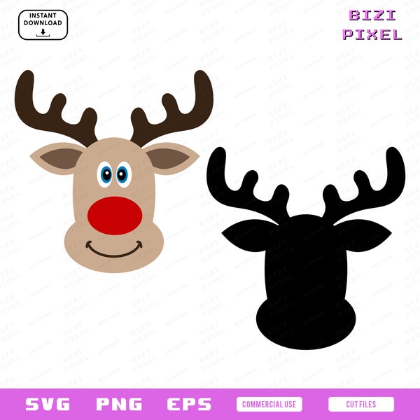 Rudolphs The Red Nosed Reindeer Svg, Cute Reindeer Face Svg, Rudolphs Face Svg, Christmas Reindeer Rudolph, Rudolf Svg, Reindeer Silhouette