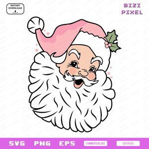 May include: A pink and white Santa Claus with a white beard and a pink hat. He is smiling and has a jolly expression on his face.